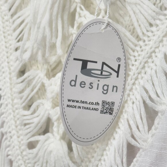 Ten Design White Crochet Tassel Coverup Dress SZ S Colorful Fringe Semi Sheer - Picture 5 of 12